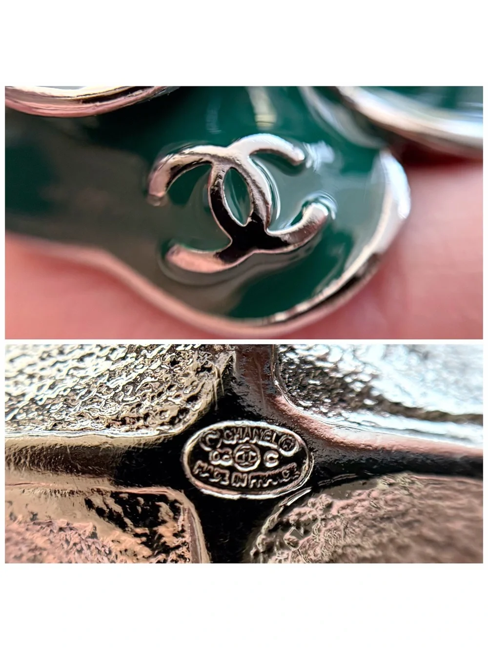 CHANEL 06C Classic CC Logo Emerald Green Camellia Flower Pendant Brooch